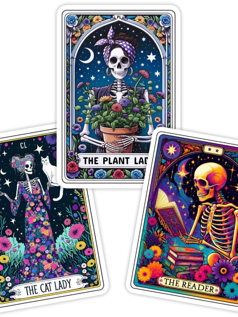 3Pcs The Plant The Reader The Cat Lady Tarot Inspired Stickers 3'' Nature Bookwo